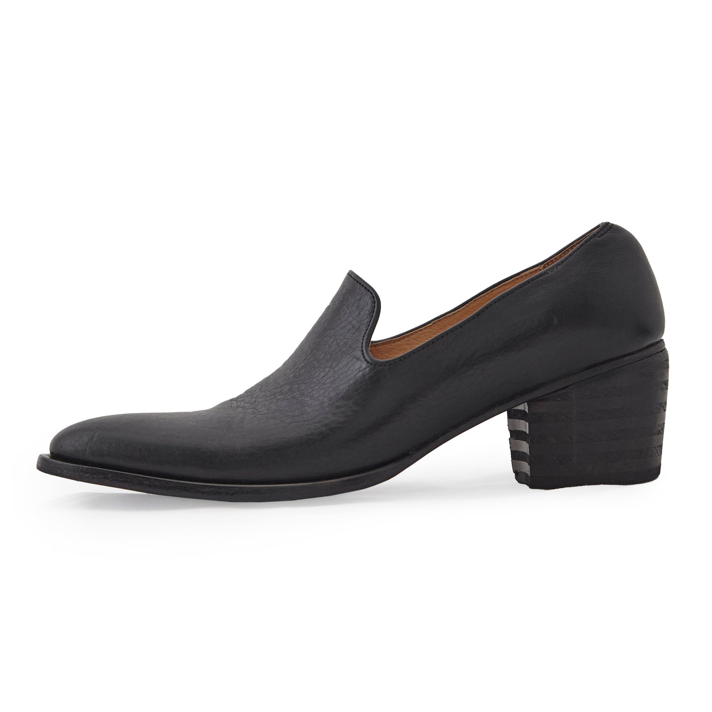 A HIGH HEEL LEATHER SLIP ON